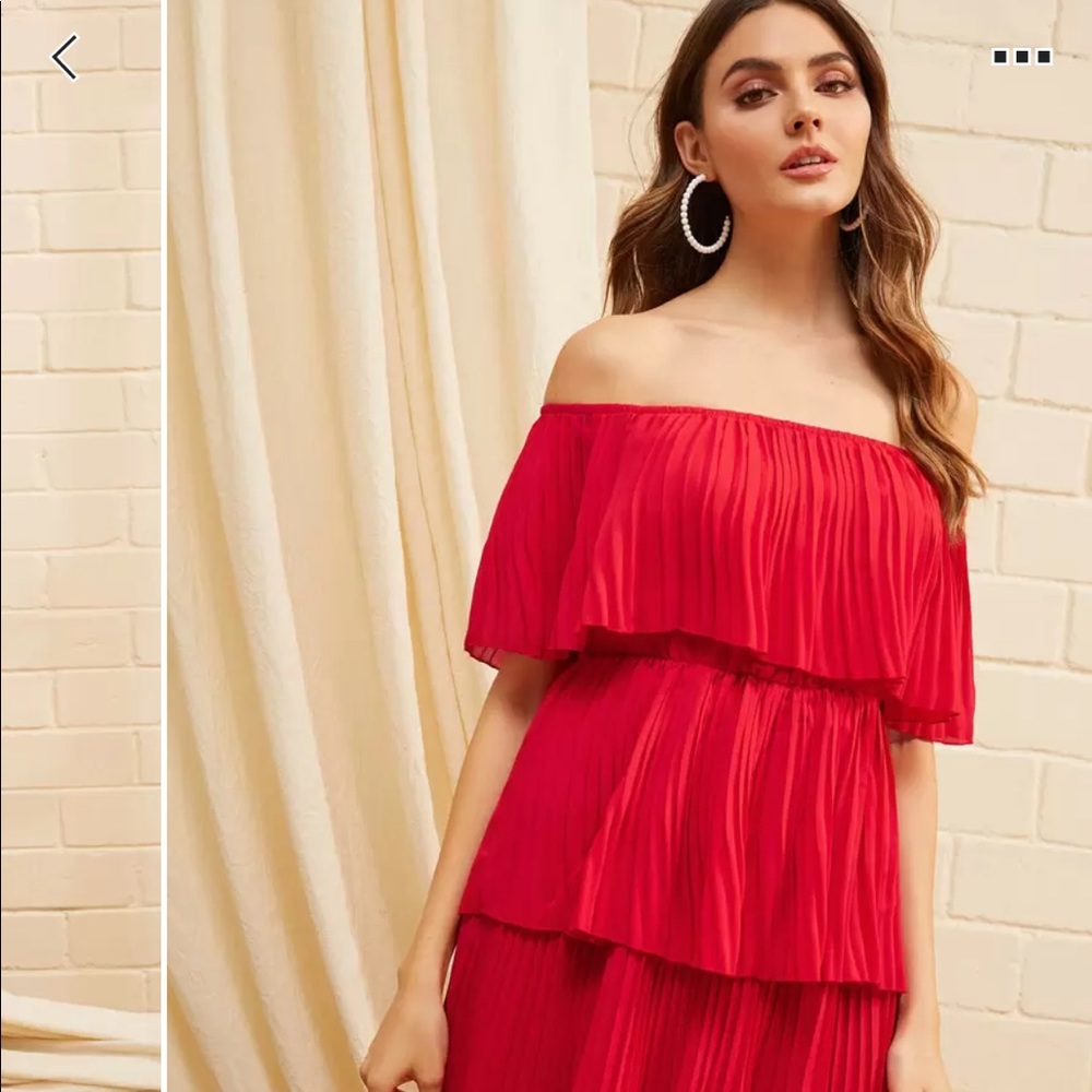 Red off shoulder layered pleated tier dress - NWOT - Picture 6 of 6